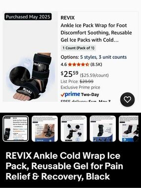 Black Ankle Ice Pack Wrap – Reusable Gel Compression for Pain Relief